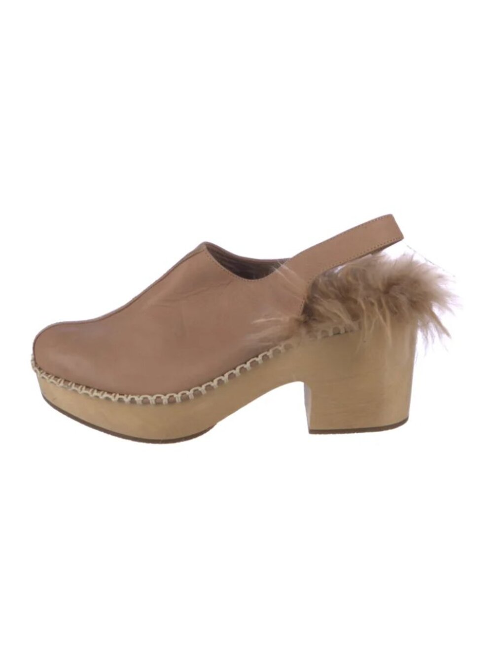 Rachel Comey Blush Leather Fur-Trim Slip-On Mules Clogs Sz.8
